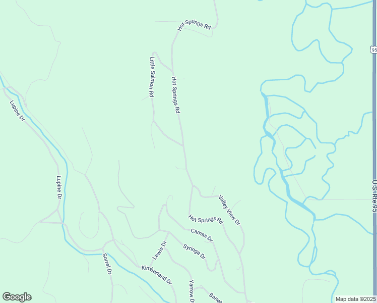 map of restaurants, bars, coffee shops, grocery stores, and more near 4027 Little Salmon Road in New Meadows