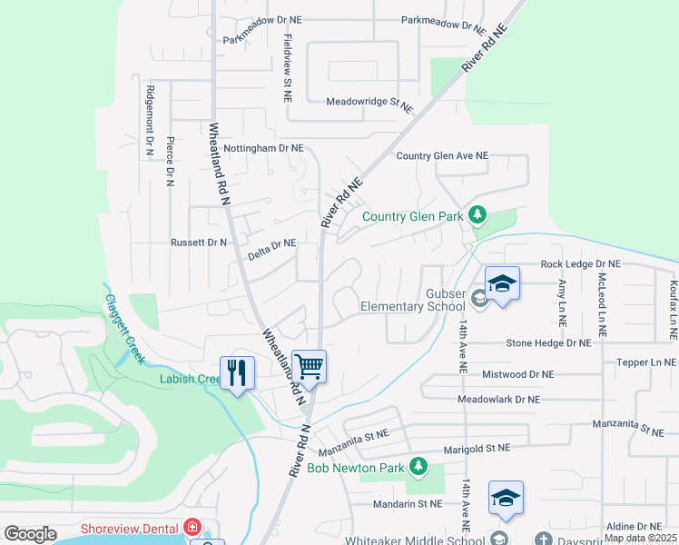 map of restaurants, bars, coffee shops, grocery stores, and more near 1032 Fir Cone Lane Northeast in Keizer