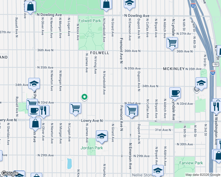 map of restaurants, bars, coffee shops, grocery stores, and more near 3347 North Girard Avenue in Minneapolis