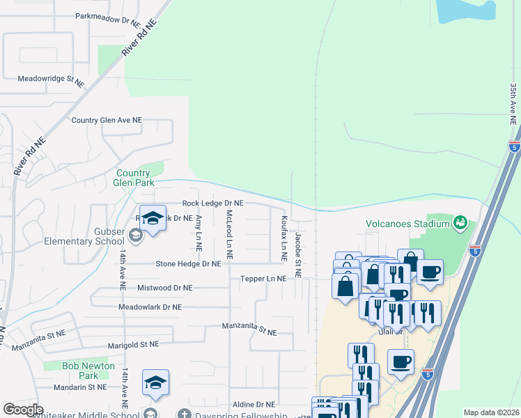 map of restaurants, bars, coffee shops, grocery stores, and more near 2224 Rock Ledge Drive Northeast in Keizer