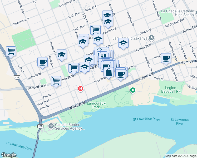 map of restaurants, bars, coffee shops, grocery stores, and more near in Cornwall
