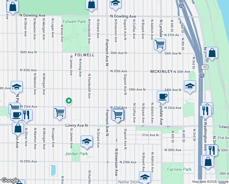 map of restaurants, bars, coffee shops, grocery stores, and more near in Minneapolis