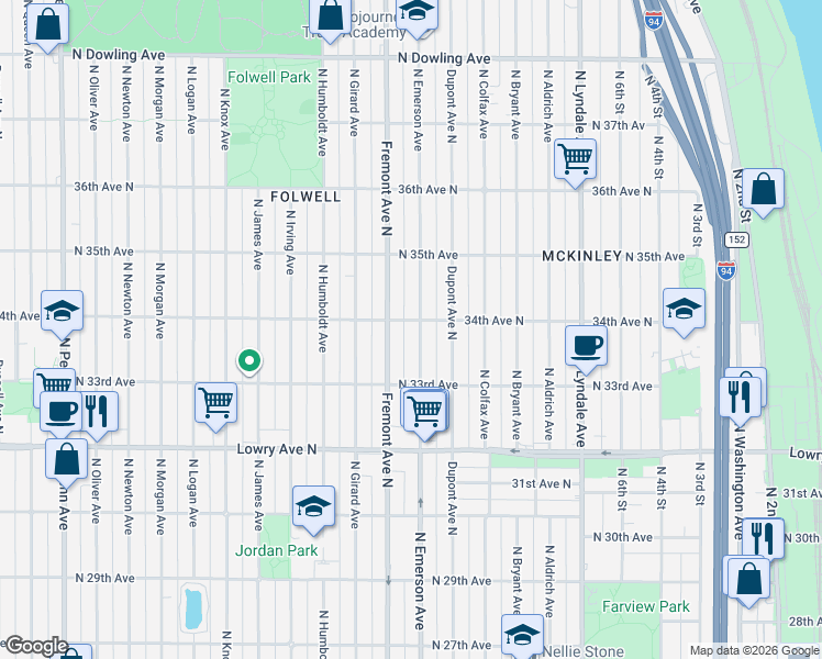map of restaurants, bars, coffee shops, grocery stores, and more near in Minneapolis