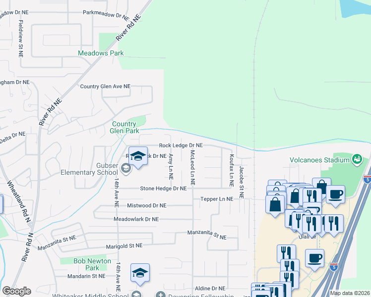 map of restaurants, bars, coffee shops, grocery stores, and more near 1934 Rock Ledge Drive Northeast in Keizer