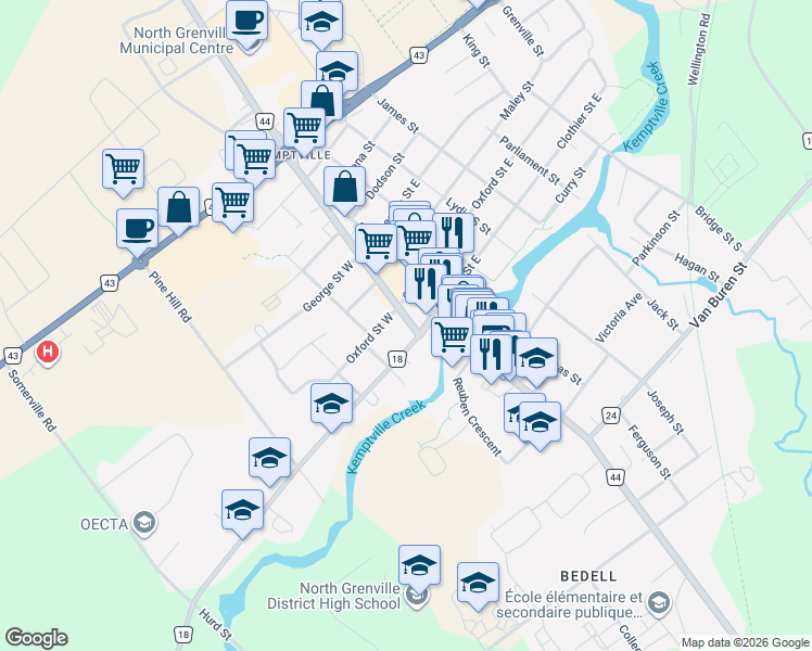 map of restaurants, bars, coffee shops, grocery stores, and more near 108 Rideau Street in North Grenville