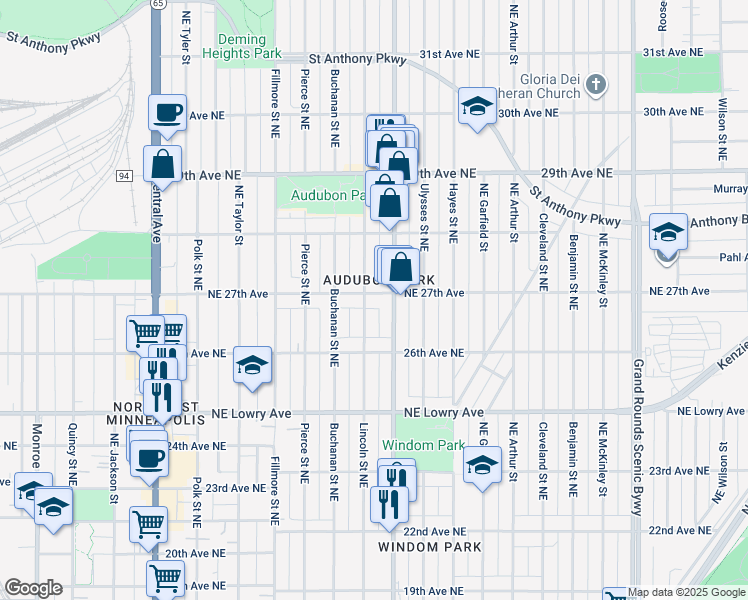 map of restaurants, bars, coffee shops, grocery stores, and more near in Minneapolis