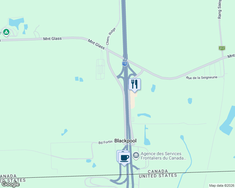 map of restaurants, bars, coffee shops, grocery stores, and more near 306 Chemin Ridge in Saint-Bernard-de-Lacolle