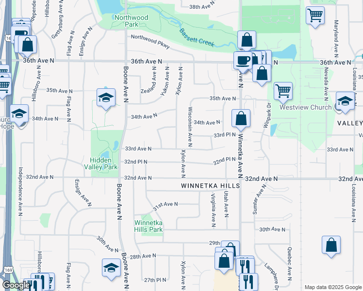 map of restaurants, bars, coffee shops, grocery stores, and more near 8208 33rd Avenue North in Minneapolis