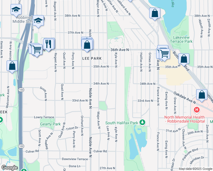 map of restaurants, bars, coffee shops, grocery stores, and more near in Crystal