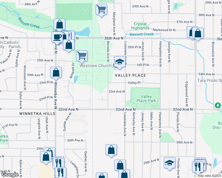 map of restaurants, bars, coffee shops, grocery stores, and more near 7216 33rd Avenue North in Minneapolis
