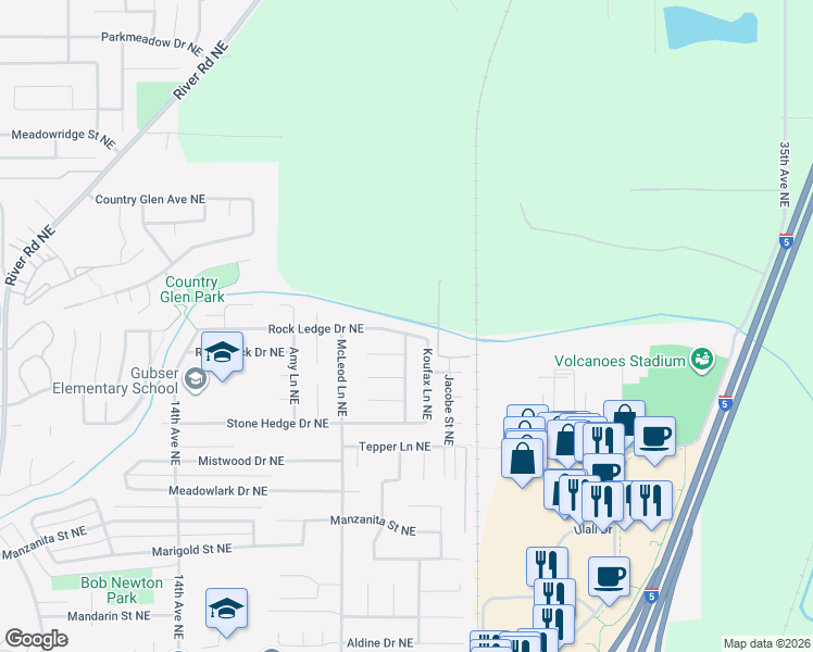 map of restaurants, bars, coffee shops, grocery stores, and more near 2245 Rock Ledge Drive Northeast in Keizer