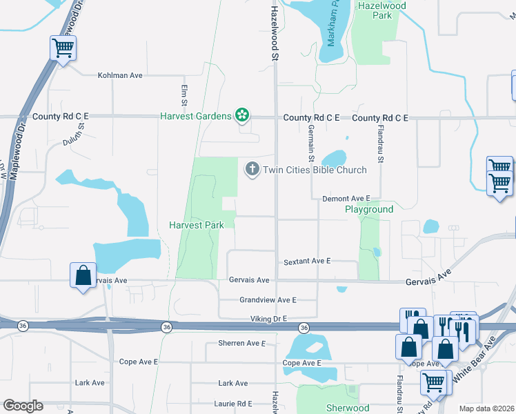 map of restaurants, bars, coffee shops, grocery stores, and more near 2501 Hazelwood Street in Saint Paul