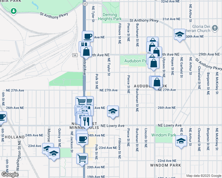 map of restaurants, bars, coffee shops, grocery stores, and more near 1110 27th Avenue Northeast in Minneapolis