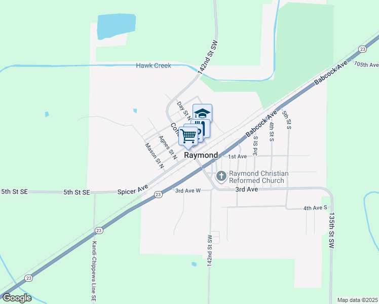 map of restaurants, bars, coffee shops, grocery stores, and more near in Raymond