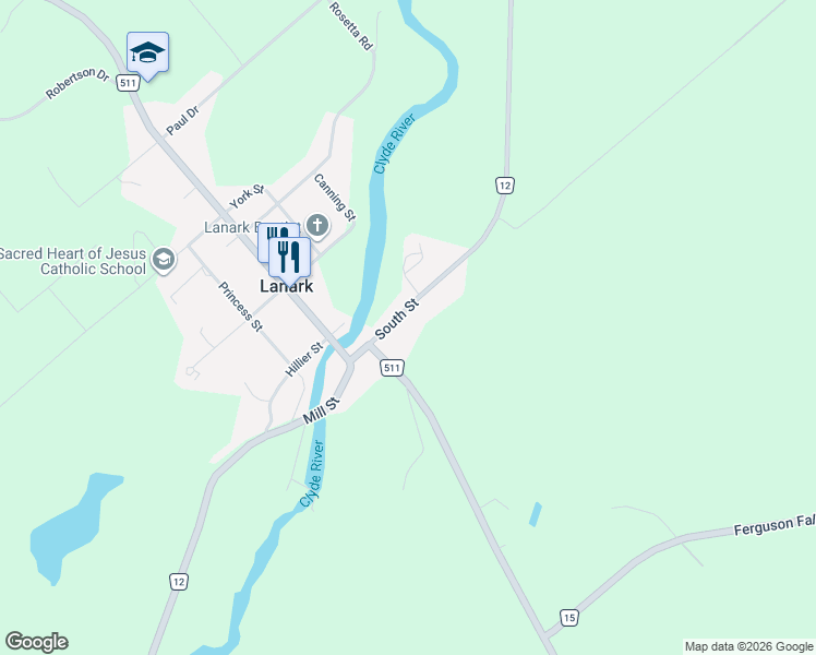 map of restaurants, bars, coffee shops, grocery stores, and more near 76 South Street in Balderson