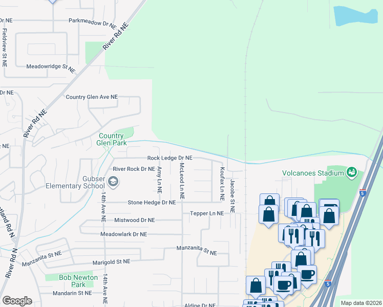 map of restaurants, bars, coffee shops, grocery stores, and more near 2114 Rock Ledge Drive Northeast in Keizer
