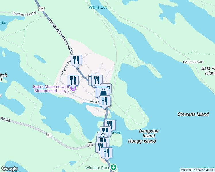 map of restaurants, bars, coffee shops, grocery stores, and more near 3138 Frank Miller Memorial Route in Bala