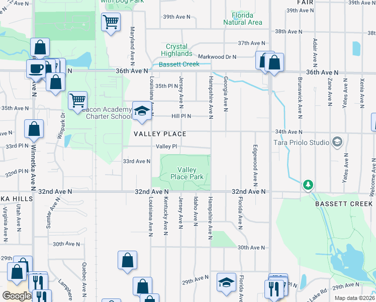 map of restaurants, bars, coffee shops, grocery stores, and more near 6821 Valley Place in Minneapolis