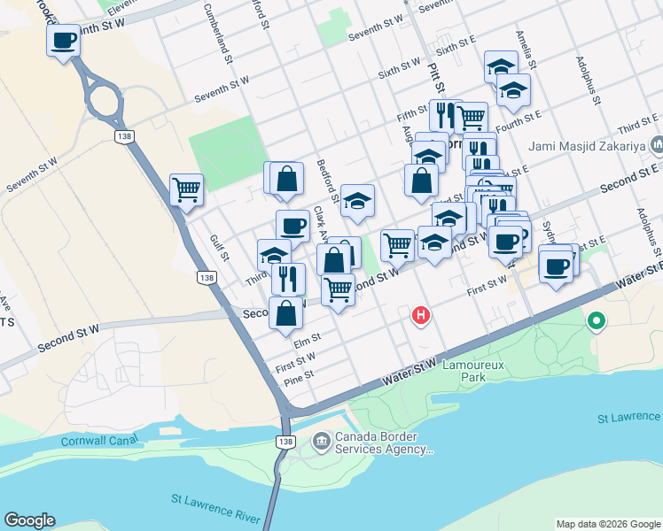 map of restaurants, bars, coffee shops, grocery stores, and more near in Cornwall
