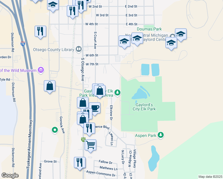 map of restaurants, bars, coffee shops, grocery stores, and more near in Gaylord