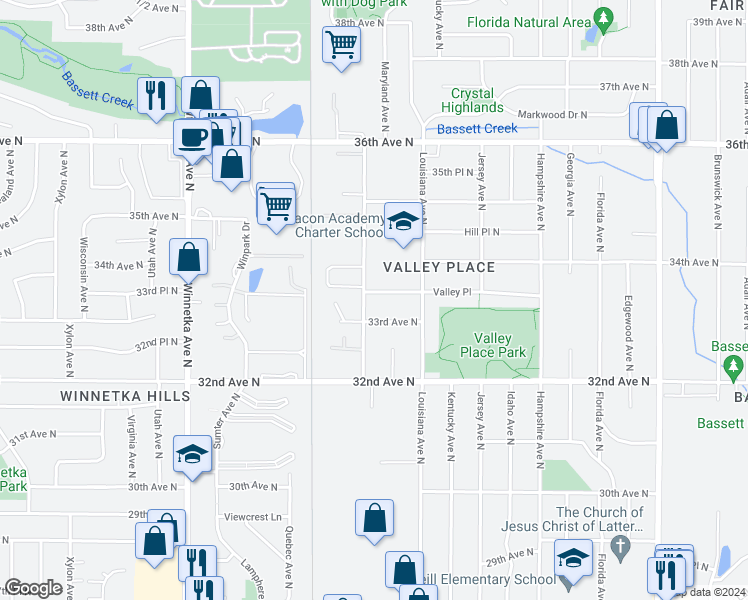 map of restaurants, bars, coffee shops, grocery stores, and more near 7216 33rd Avenue North in Minneapolis