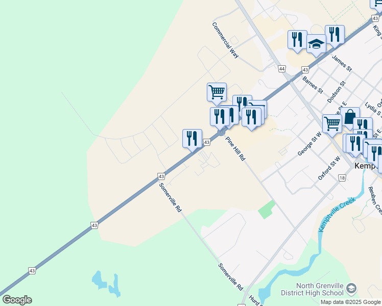 map of restaurants, bars, coffee shops, grocery stores, and more near 2540 Leeds and Grenville 43 in Kemptville