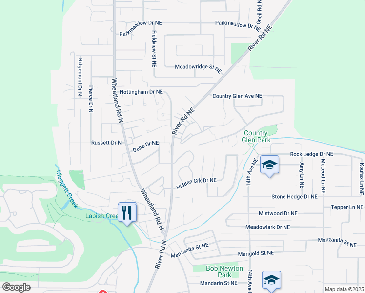 map of restaurants, bars, coffee shops, grocery stores, and more near 1032 Fir Cone Lane Northeast in Keizer