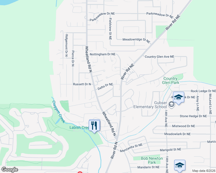 map of restaurants, bars, coffee shops, grocery stores, and more near 837 Laguna Drive Northeast in Keizer