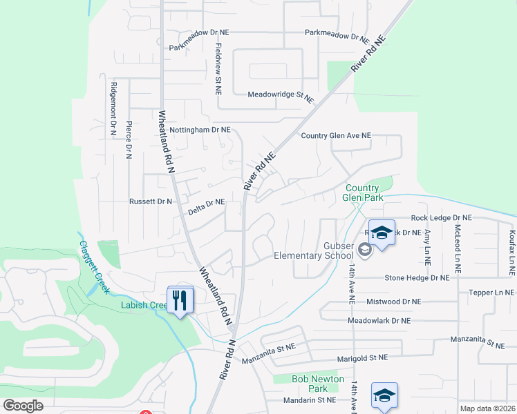map of restaurants, bars, coffee shops, grocery stores, and more near 1032 Fir Cone Lane Northeast in Keizer