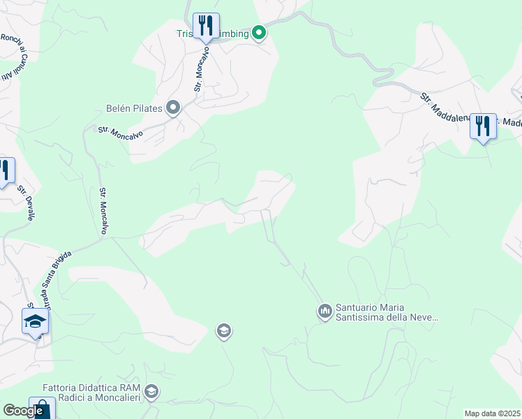 map of restaurants, bars, coffee shops, grocery stores, and more near 9312 Strada San Brigida in Moncalieri