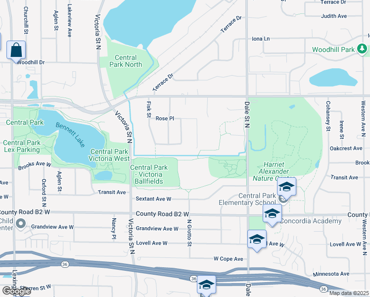 map of restaurants, bars, coffee shops, grocery stores, and more near 2547 North Grotto Street in Roseville