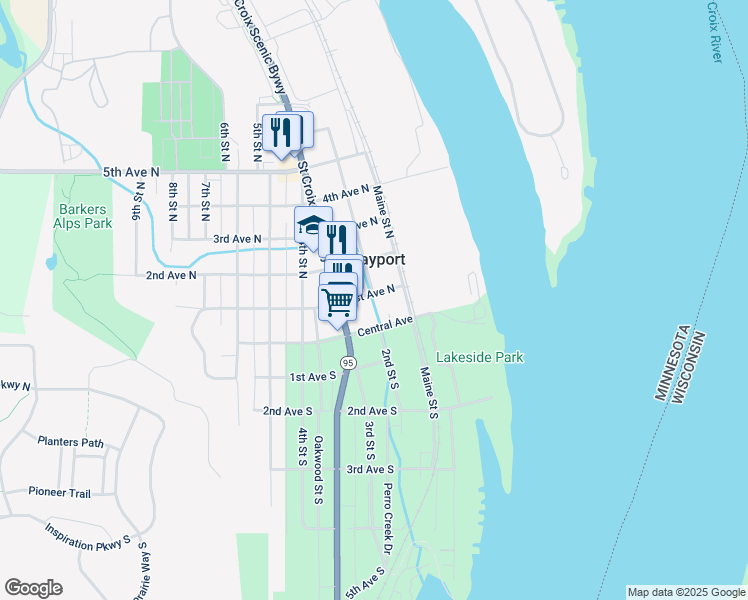 map of restaurants, bars, coffee shops, grocery stores, and more near in Bayport