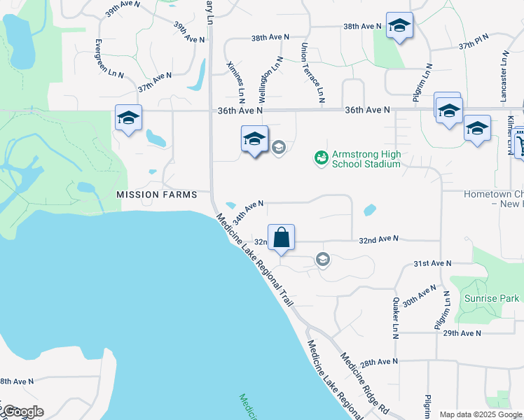 map of restaurants, bars, coffee shops, grocery stores, and more near 10800 34th Avenue North in Minneapolis