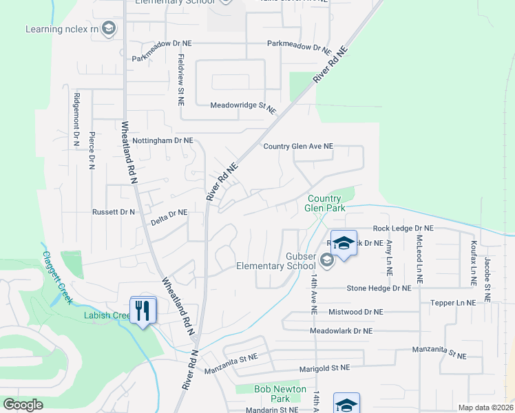 map of restaurants, bars, coffee shops, grocery stores, and more near 1217 Horizon Ridge Court Northeast in Keizer