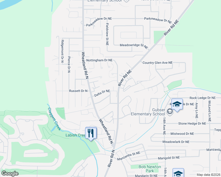 map of restaurants, bars, coffee shops, grocery stores, and more near 919 Delta Drive Northeast in Keizer