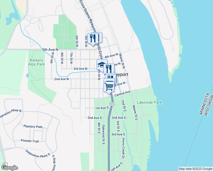 map of restaurants, bars, coffee shops, grocery stores, and more near in Bayport