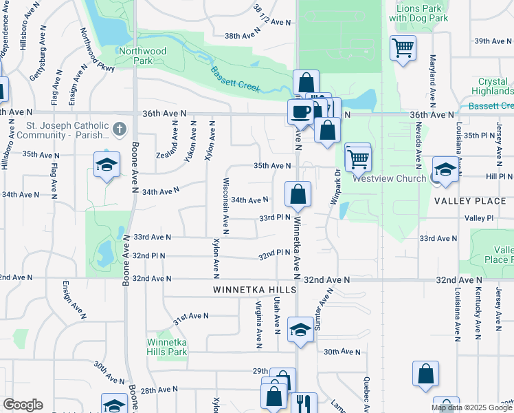 map of restaurants, bars, coffee shops, grocery stores, and more near 8009 34th Avenue North in Minneapolis