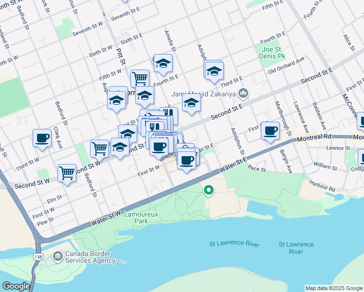 map of restaurants, bars, coffee shops, grocery stores, and more near in Cornwall