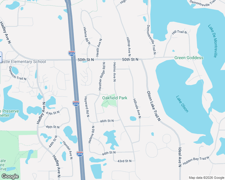 map of restaurants, bars, coffee shops, grocery stores, and more near 4788 Helmo Avenue North in Oakdale