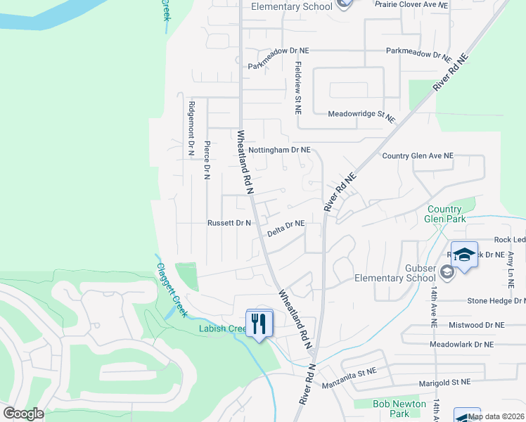 map of restaurants, bars, coffee shops, grocery stores, and more near 6858 Wheatland Road North in Keizer