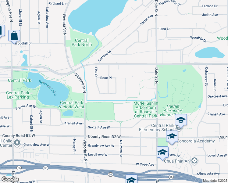 map of restaurants, bars, coffee shops, grocery stores, and more near 2547 North Grotto Street in Roseville