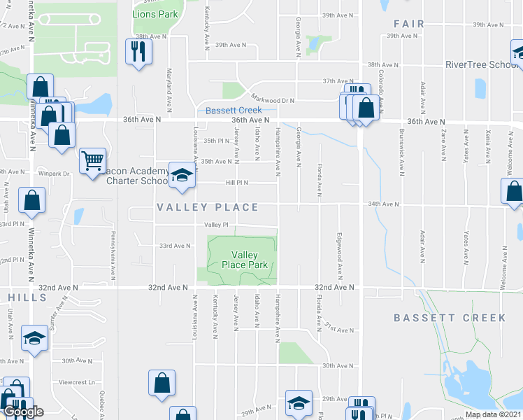map of restaurants, bars, coffee shops, grocery stores, and more near 6719 34th Avenue North in Minneapolis