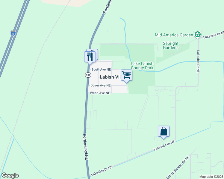map of restaurants, bars, coffee shops, grocery stores, and more near 6845 Edith Avenue Northeast in Salem