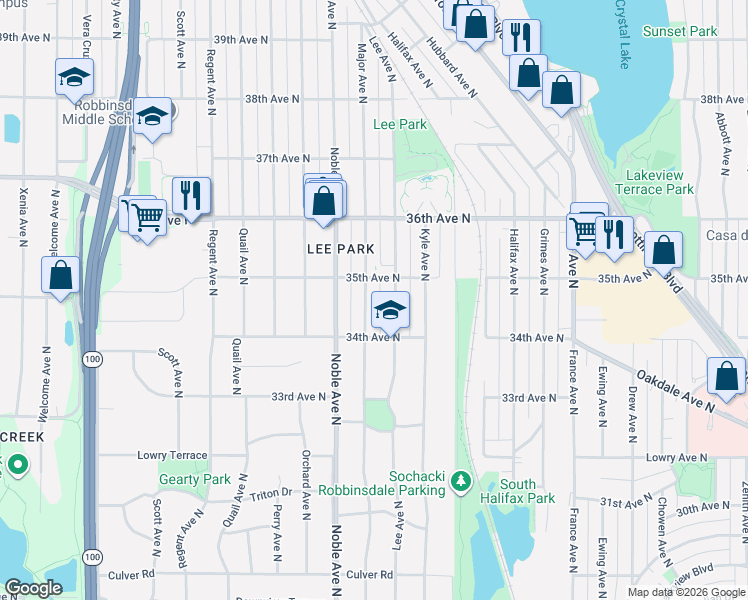 map of restaurants, bars, coffee shops, grocery stores, and more near 3436 Major Avenue North in Minneapolis
