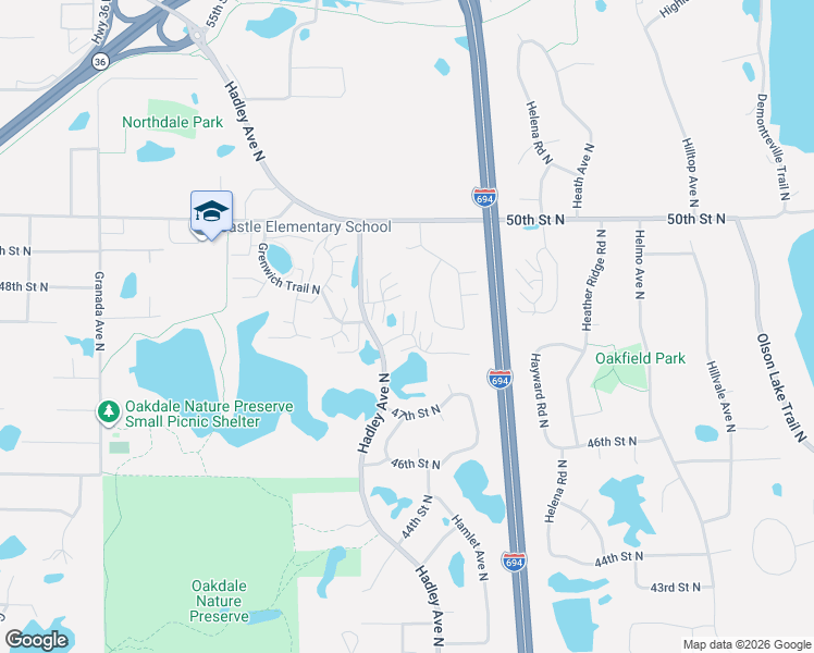map of restaurants, bars, coffee shops, grocery stores, and more near 7072 48th Street North in Saint Paul