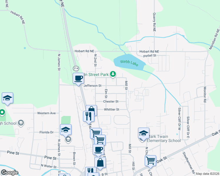 map of restaurants, bars, coffee shops, grocery stores, and more near 504 Jefferson Street in Silverton