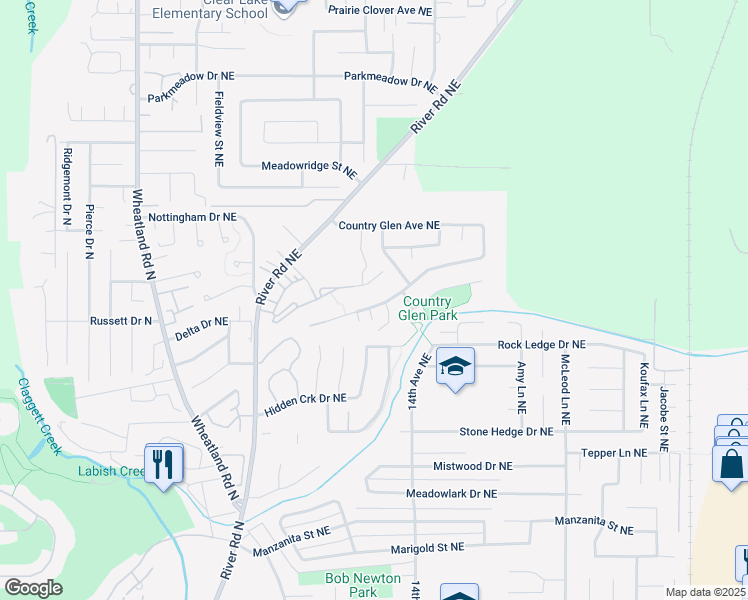 map of restaurants, bars, coffee shops, grocery stores, and more near 1307 Horizon Ridge Court Northeast in Keizer