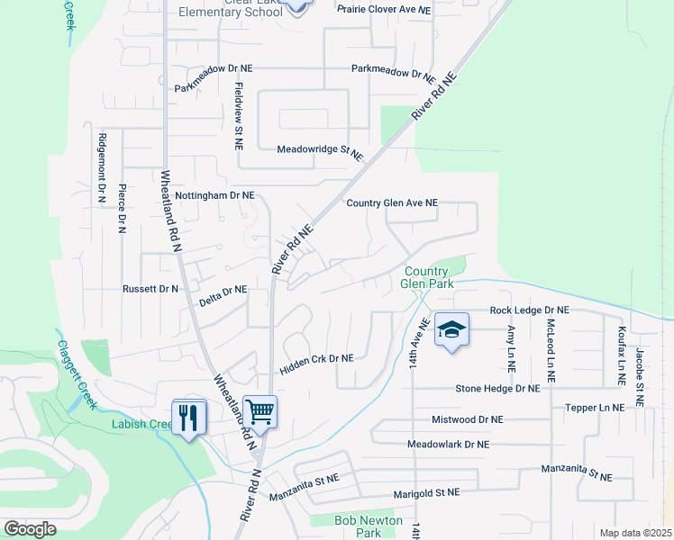 map of restaurants, bars, coffee shops, grocery stores, and more near 1217 Horizon Ridge Court Northeast in Keizer