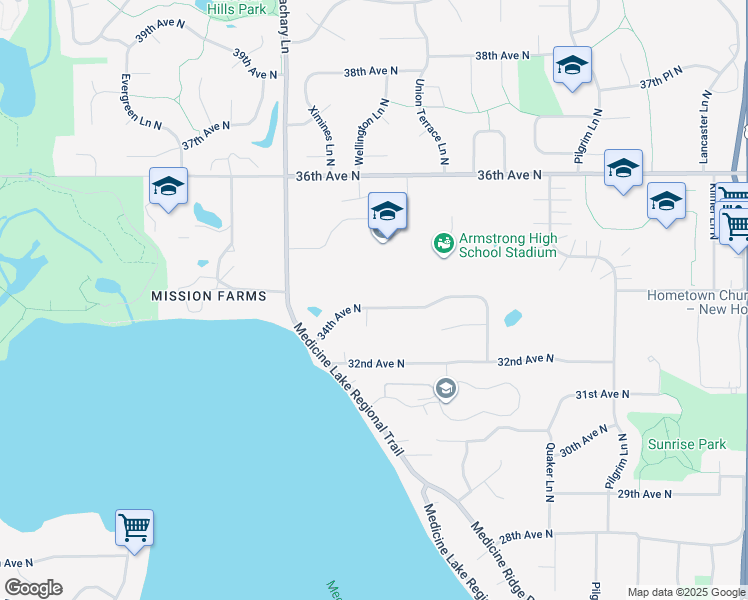 map of restaurants, bars, coffee shops, grocery stores, and more near 10800 34th Avenue North in Minneapolis