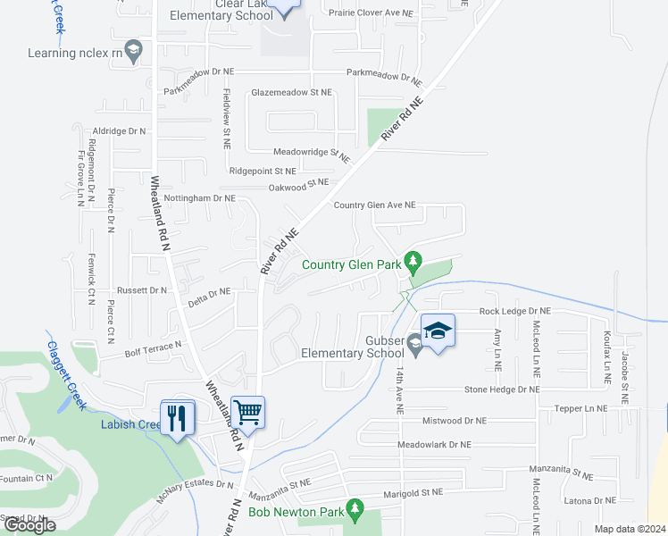 map of restaurants, bars, coffee shops, grocery stores, and more near 1217 Horizon Ridge Court Northeast in Keizer